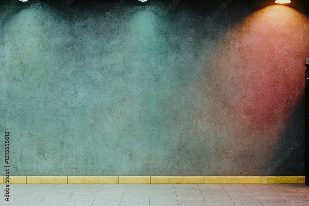Poster a textured wall illuminated by colorful lights, featuring a smooth surface with a subtle gradient, c