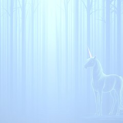 A mystical unicorn stands in a foggy forest, emanating an ethereal glow amidst the trees and a serene atmosphere.