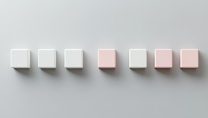Row of cubes, white and pink, minimal design, progress