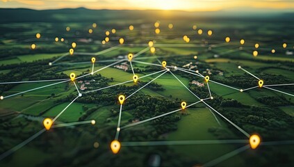 Rural Network Aerial View Sunset