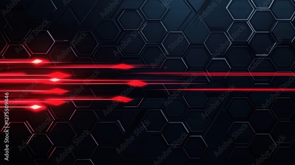 Poster futuristic red light streaks on dark hexagonal pattern background