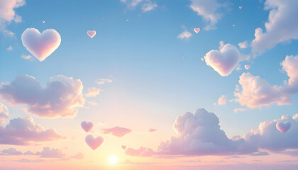 Fototapeta premium Heart Clouds Sunset Sky Romantic Love Background Image