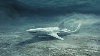 A ghost shark gliding gracefully over the barren ocean floor