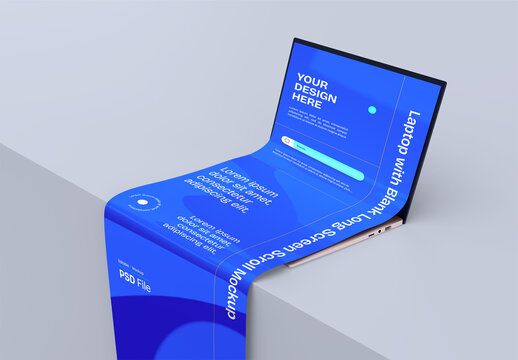 Laptop with Blank Long Screen Scroll Mockup