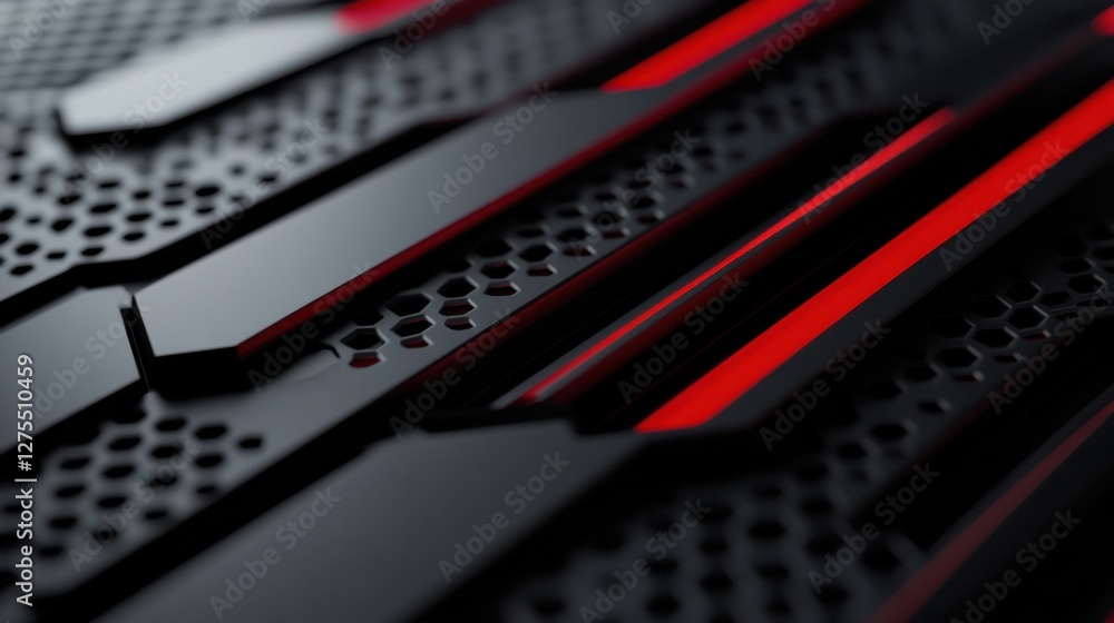 Poster abstract dark surface with red lines and hexagonal pattern design