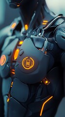 Fototapeta premium Cyberpunk-Themed Futuristic Body Armor with LED Display photo