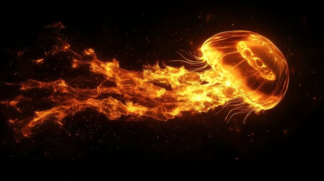 A glowing atolla jellyfish spinning as it floats through the darkness