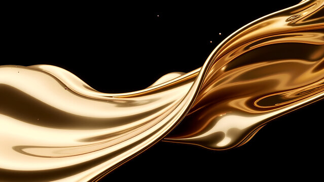 Abstraktes Hintergrundbild mit flie&szlig;enden Metall Wellen . Fl&uuml;ssiges Chrome und Gold vermischen sich . KI Generated