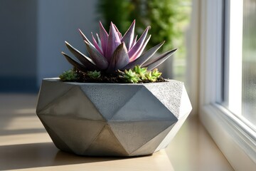 Concrete pot. Modern geometric concrete planter