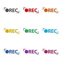 Recording camera icon isolated on white background. Set icons colorful