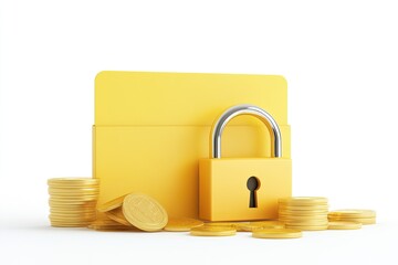 Secure Financial Folder, Yellow, Coins, Lock