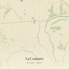 Fototapeta premium Vintage map of La Couture, France.