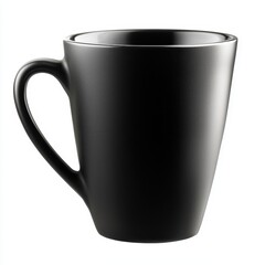Matte black coffee cup with a bold design isolated on white