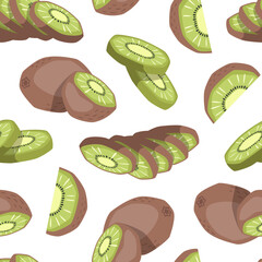 Vector seamless pattern with kiwi fruit on white background