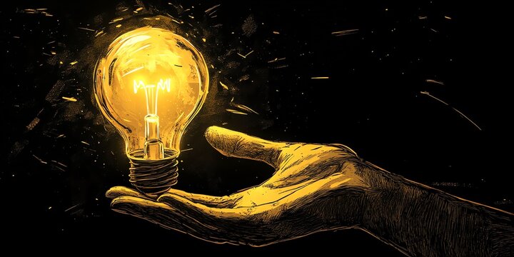 Glowing Lightbulb in Hand Idea Concept Illustration