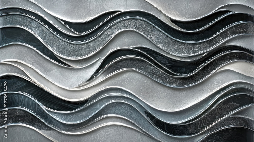 Poster abstract wave pattern: silver and dark grey undulating design