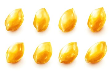Golden Corn Kernels: Vibrant, Close-Up Shot of Sweet Yellow Corn Grains Isolated on Pure White Background, Perfect for Food Packaging, Agricultural Designs, and Culinary Branding. High-Resolution     