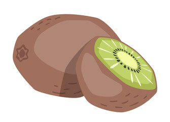 Vector isolated whole kiwi with half kiwi