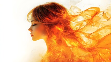 Naklejka premium Silhouetted Woman s Hair Transforming into Captivating Abstract Patterns on Clean White Background