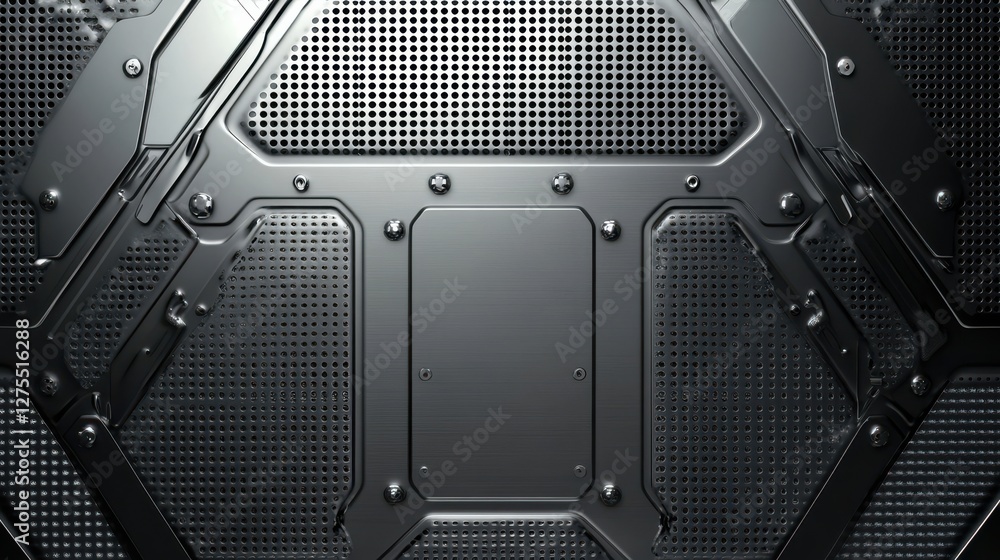 Poster industrial metal texture with hexagonal pattern and perforated design