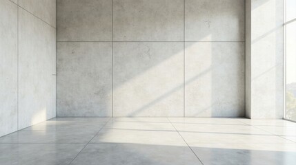 Sunlit Modern Interior Corner with Polished Concrete Floor and Walls