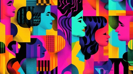 Obraz premium Colorful Abstract Portraits of Diverse People in Vibrant Design