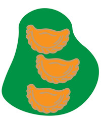 three dumplings on a green background,