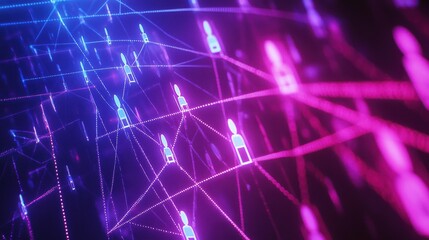 Digital Network Connection with Abstract Human Figures in Violet Tones