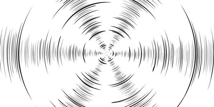 Helicopter blade rotation in manga comic style. Black concentric lines as a spinning vinyl record or spin vector illustration. Teleport or whirlpool epicenter. Optical dizzling swirl illusion