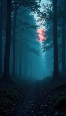 Fototapeta premium Dark slate forest at dusk with misty fog rolling in, eerie, dusk