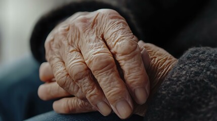 Fototapeta premium A close-up of an elderly personâ€™s hands using a touchscreen device, showcasing generational technology use.