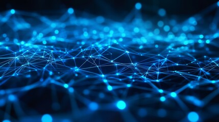 Pulsating 3D Banner with Vibrant Blue Lines and Connections