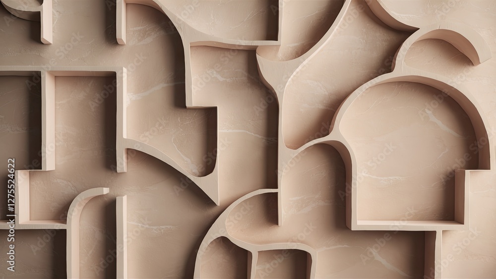 Aufkleber abstract textured plaster wall with soft beige tones featuring intricate geometric patterns and cont