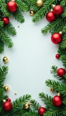 Evergreen branches with red and gold ornaments, ornaments, decorative