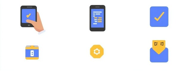 Fototapeta premium Icons for business task completion, mobile lists, settings, and USB file transfer on white