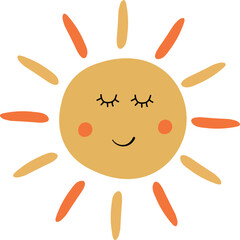Cute Smiling Sun with Sleepy Eyes Vector Illustration