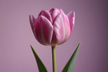 Obraz premium there is a pink tulip with a green stem in a vase