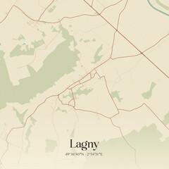 Fototapeta premium Vintage map of Lagny, France.