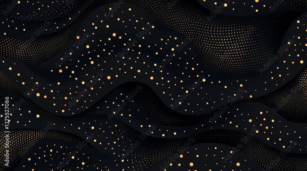 Poster elegant dark seamless pattern with gold dots and wavy design