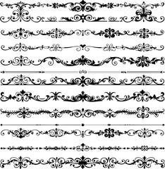a collection of ornate, black, filigree line dividers, likely for graphic design