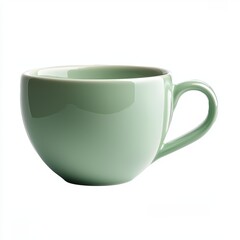 Soft mint green coffee cup with a smooth round handle isolated on white
