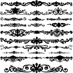 a collection of ornate, black, filigree line dividers, likely for graphic design