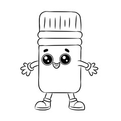 Cute eraser cartoon character, vector illustration isolated on white background. Line art.