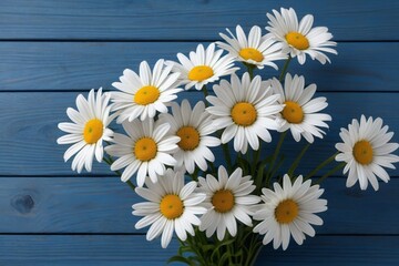 Obraz premium there are a bunch of white daisies in a vase on a blue table