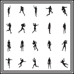 Diverse American Football Players in Action Silhouettes