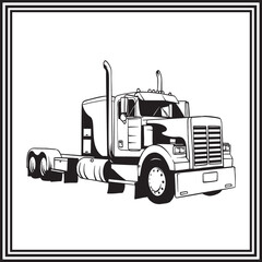 Black and white illustration of a powerful semi-truck.