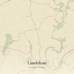 Fototapeta premium Vintage map of Landeleau, France.