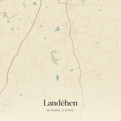 Fototapeta premium Vintage map of Landéhen, France.