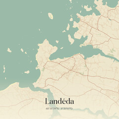 Vintage map of Landéda, France. © Rezona