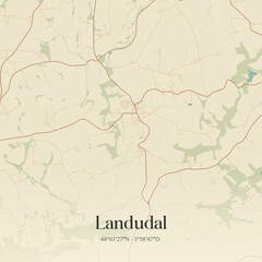 Fototapeta premium Vintage map of Landudal, France.